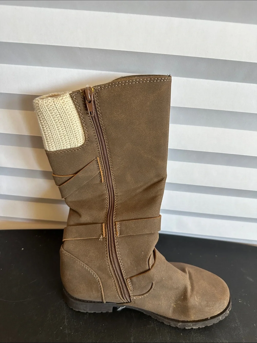 Rachel Brown Tall Kids Boots with Cream Knit Cuff
